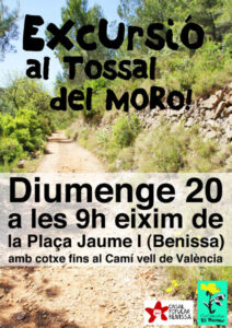Cartell de l'excursió al Tossal del Moro organitzada pel Casal Popular i El Runar
