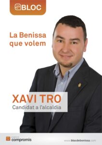 Cartell de Xavi Tro com a candidat a la batlia pel BLOC
