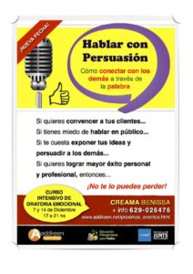 Cartell del curs d'oratòria emocional organitzat a Benissa Cartell del curs d'oratòria emocional organitzat a Benissa