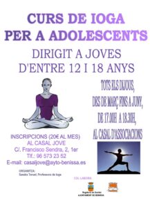 Cartell del curs de ioga per a adolescents a Benissa