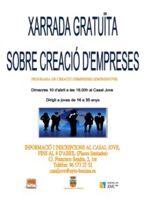 Cartell de la xerrada sobre la creació d'empreses per part de joves realitzada a Benissa