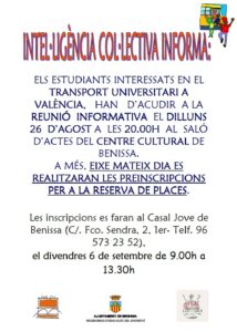 Cartell de la reunió per al transport universitari a València