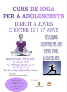 Cartell del curs de ioga per a joves a Benissa