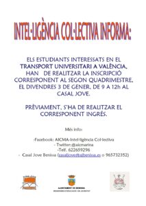 Cartell de la inscripció del 2n quadrimestre del transport universitari a València