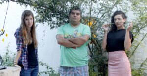 Alba Lopez (esq) i F. Xavier Soler amb l'actriu Imma Rodriguez (dreta)