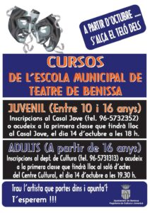 Cartell de l'inici de curs de l'Escola de Teatre de Benissa
