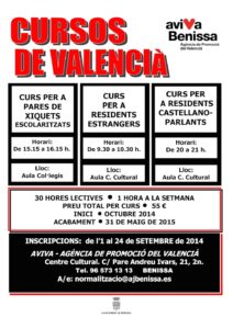 Cartell dels cursos de Valencià a Benissa