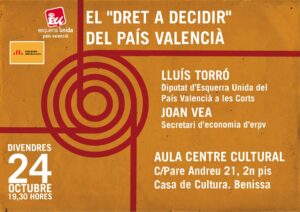 Cartell de la xerrada sobre el dret a decidir al País Valencià