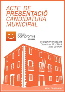 Cartell de la presentació de la candidatura de Compromís a Benissa