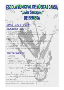 Cartell del curs 2015/2016 de l'Escola de música de Benissa