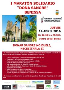 Cartell de la I Marató Solidària de donació de sang a Benissa