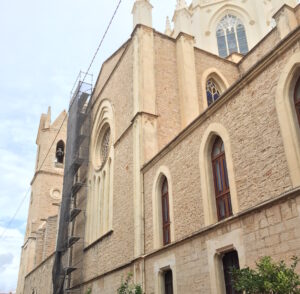 Bastida de les obres de reparació de la teulada de l'Església de la Puríssima Xiqueta de Benissa