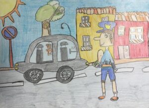 Un dels dibuixos del concurs de dibuix infantil sobre la policia local