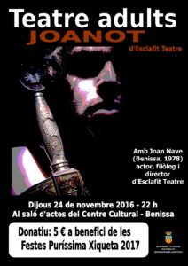 Cartell de la representació de l'obra "Joanot" a Benissa