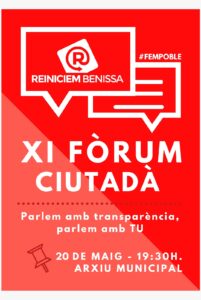 Cartell de l'XI Fòrum Ciutadà de Reiniciem Benissa