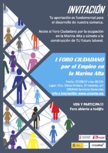 Cartell del Fòrum Ciutadà per l'Ocupació a la Marina Alta