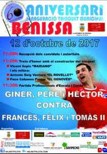 Cartell de la partida de pilota valenciana del 60é Aniversari del Trinquet de Benissa