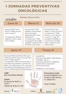 Cartell de la I Setmana Preventiva Oncològica Marina Alta