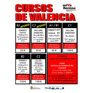 Horari dels cursos de Valencià a Benissa
