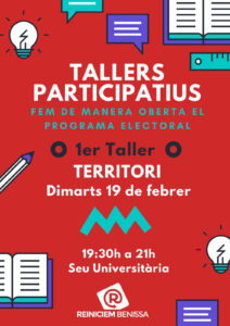 Cartell del 1r Taller del Programa Electoral de Reiniciem Benissa