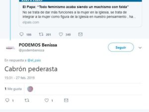 Captura de la piulada de Podemos Benissa