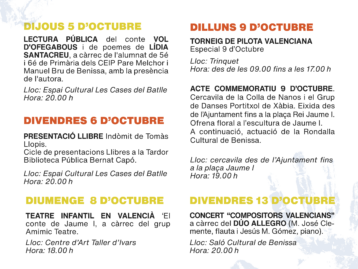 L’Ajuntament de Benissa presenta la programació per al 9 d’Octubre
