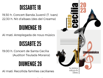 La Societat Lírica i Musical de Benissa comença la celebració de Santa Cecília el dissabte 18 de novembre