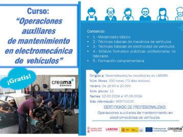Creama Benissa iniciarà una nova edició del curs “Operacions auxiliars de manteniment en electromecànica de vehicles”